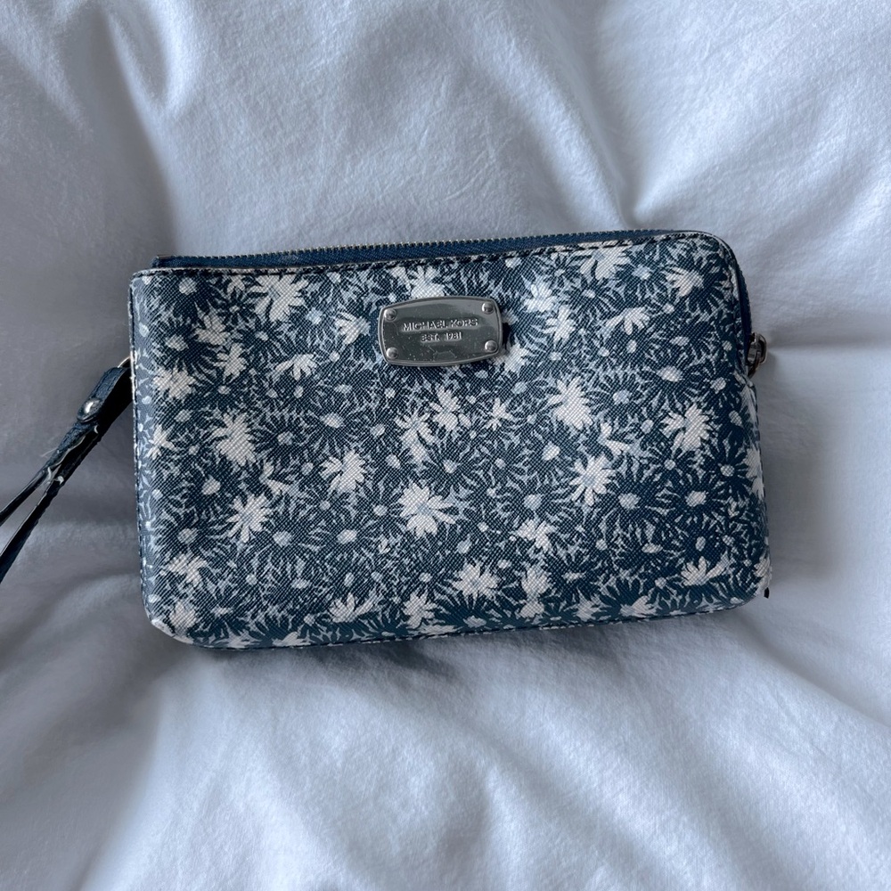 Floral blue Michael Kors wristlet